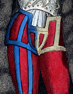 Trousses peu amples et bicolores de Charles II d'Amboise - Gravure  reproduite puis restaurée par © Norbert Pousseur
