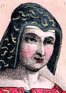 Béguin porté par Marguerite de Valois, détail de gravure  reproduite puis retouchée par © Norbert Pousseur