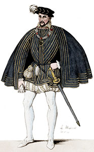 Henri II avec des basques en son pourpoint - Gravure  reproduite puis restaurée par © Norbert Pousseur