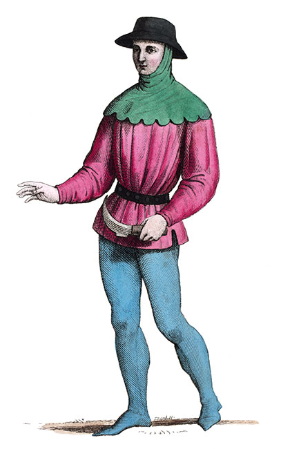 Jardinier royal au XIVème siècle - Costumes de France - Gravure  reproduite puis restaurée par © Norbert Pousseur