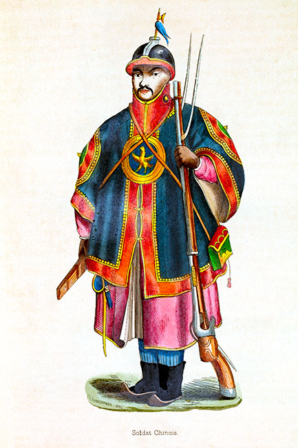 Soldat chinois, vers 1840 - Gravure  de François Pannemaker reproduite puis restaurée par © Norbert Pousseur
