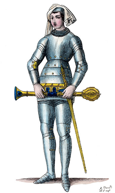 Sergent en armure du XIIIe siècle, dessiné par Massard - gravure reproduite et restaurée par © Norbert Pousseur