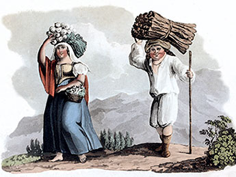 Autre couple d'habitants  de Madère vers 1820  - gravure reproduite et restaurée par © Norbert Pousseur