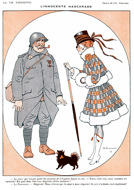 Le poilu découvrant la mode parisienne de 1916 par Edouard Touraine -  illustration reproduite et restaurée numériquement par © Norbert Pousseur