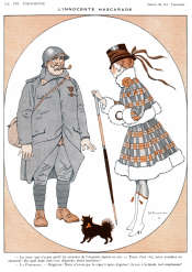 Pour zoom, Le poilu découvrant la mode parisienne de 1916 par Edouard Touraine -  illustration reproduite et restaurée numériquement par © Norbert Pousseur