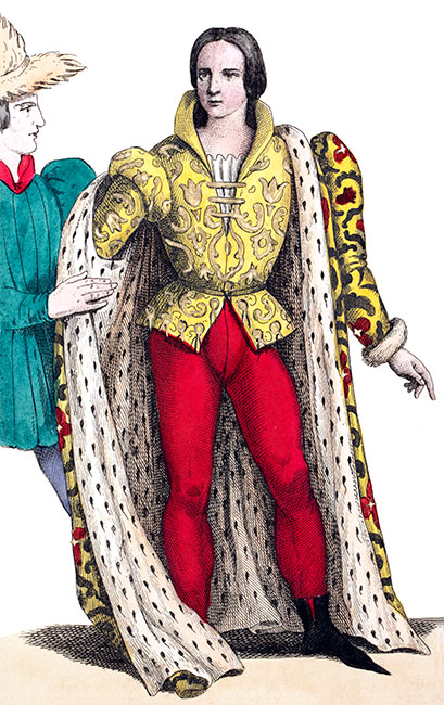 Jean III, comte d'Astarac en son costume, dessiné par Massard - Gravure  reproduite puis restaurée par © Norbert Pousseur