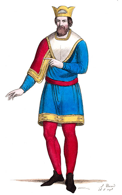 lothaire II, roi de France, dessiné par Massard - Costumes de France - Gravure  reproduite puis restaurée par © Norbert Pousseur