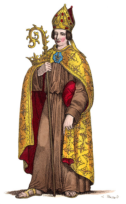 St Louis, évêque de Toulouse, dessiné par Léopold Massard - Gravure  reproduite puis restaurée par © Norbert Pousseur