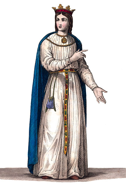 Ultrogothe, reine de France - Costumes de France - Gravure  reproduite puis restaurée par © Norbert Pousseur