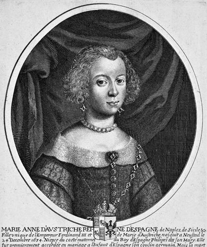 Marie Anne d'Autriche - gravure de Daret - Gravure  reproduite puis restaurée par © Norbert Pousseur
