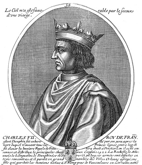 Charles VII, 54ème roi de France - gravure de Daret - Gravure  reproduite puis restaurée par © Norbert Pousseur