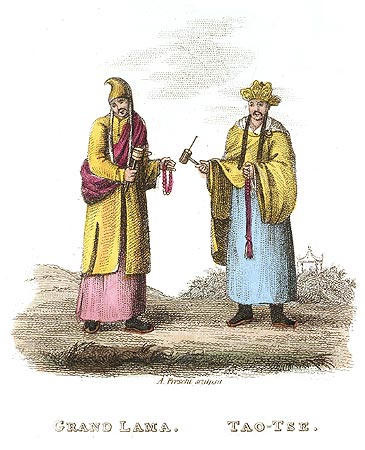 Grand Lama et Tao tse - Chine en 1800 - Reproduction de gravure © Norbert Pousseur