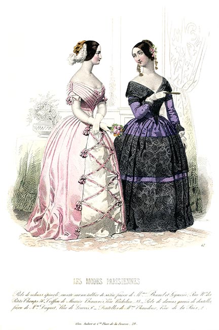 Les modes parisiennes, gravure n° 47 de 1844 - Gravure  reproduite puis restaurée par © Norbert Pousseur