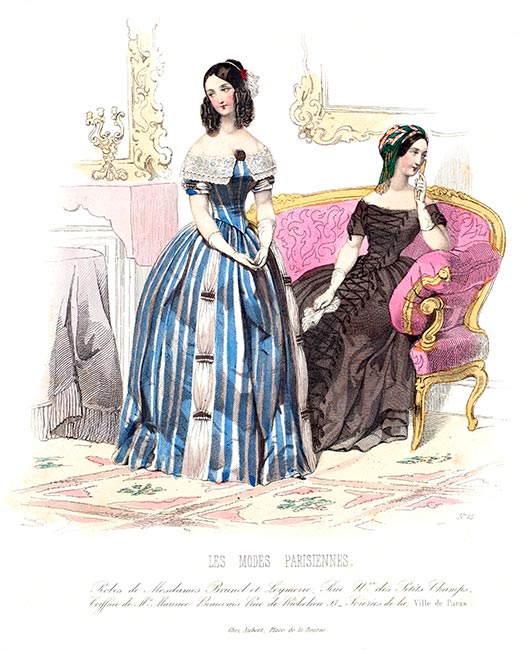 Les modes parisiennes, gravure n° 45 de 1844 - Gravure  reproduite puis restaurée par © Norbert Pousseur