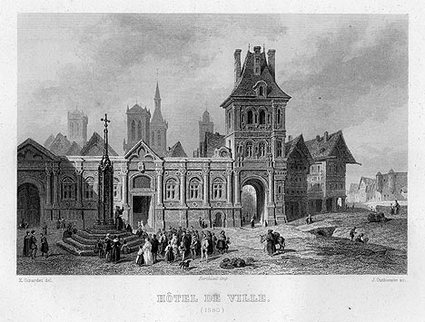 H&ocirc;tel de ville en 1580 - Paris historique - Mame - reproduction &copy; Norbert Pousseur
