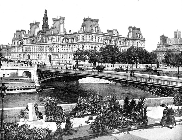 L'Hôtel de Ville de Paris et le quai aux fleurs vers 1900 - reproduction  Norbert Pousseur