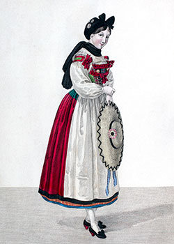 Imagette : Paysanne alsacienne et son corsage de f&ecirc;te - gravure reproduite et retrait&eacute;e num&eacute;riquement par &copy; Norbert Pousseur