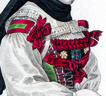 Extrait : Corsage de f&ecirc;te d'une paysamme alsacienne - gravure reproduite et retrait&eacute;e num&eacute;riquement par &copy; Norbert Pousseur