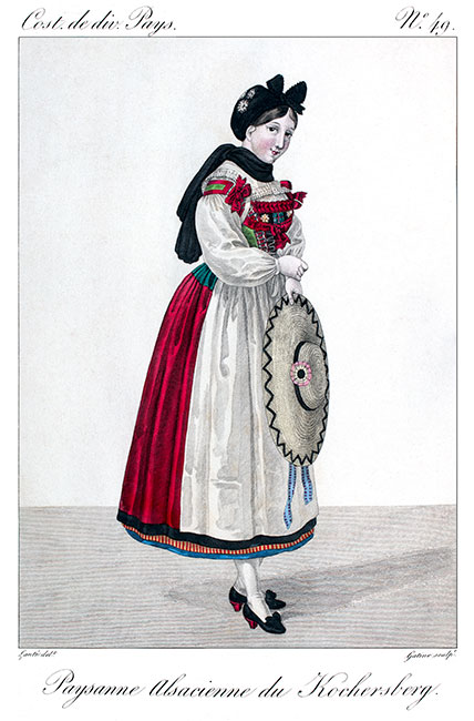 Paysanne alsacienne de Kochersberg un jour de f&ecirc;te - gravure reproduite et retrait&eacute;e num�riquement par &copy; Norbert Pousseur