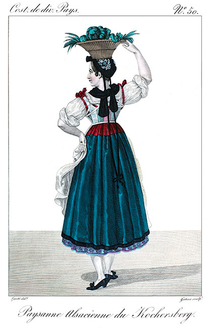 Paysanne alsacienne de Kochersberg un jour de ordinnaire - gravure reproduite et retrait&eacute;e num&eacute;riquement par &copy; Norbert Pousseur