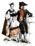 Pour zoom, Couple d'alsacien en tenue de f&ecirc;te vers 1840, gravure reproduite et retrait&eacute;e par &copy; Norbert Pousseur