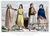 Vignette : Couples maure et arabe d'Algérie, en costume traditionnels - Gravure  de 1840 reproduite puis restaurée par © Norbert Pousseur