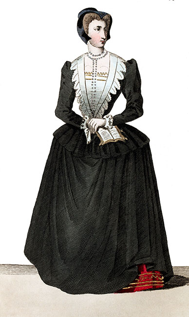 Anne de Thou, en son costume, épouse de Philippe Hurault, - Gravure reproduite puis restaurée numériquement par © Norbert Pousseur