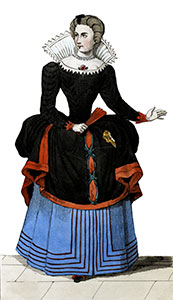 Imagette : Bourgeoise sous Henri III portant un chaperon - gravure reproduite et restaurée par © Norbert Pousseur