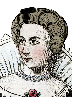 Bourgeoise avec chaperon, sous Henri III- gravure reproduite et restaurée par © Norbert Pousseur