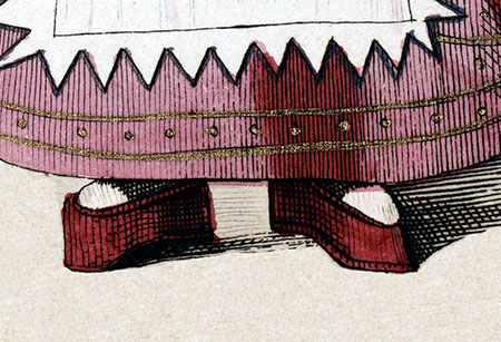 Patins portés par une demoiselle du 16ème siècle - gravure reproduite et restaurée par © Norbert Pousseur
