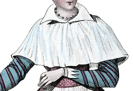 Pèlerine portée par une demoiselle du 16ème siècle - gravure reproduite et restaurée par © Norbert Pousseur
