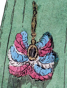 Eventail porté poar une femme de joie du 16ème siècle - gravure reproduite puis restaurée numériquement par © Norbert Pousseur