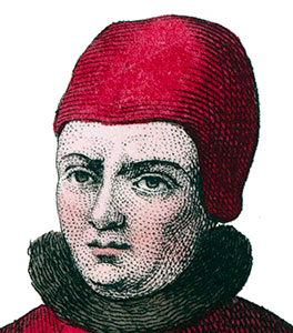 Calotte portée par Adam de Cambrai, dessin de Léopold Massard - reproduction © Norbert Pousseur