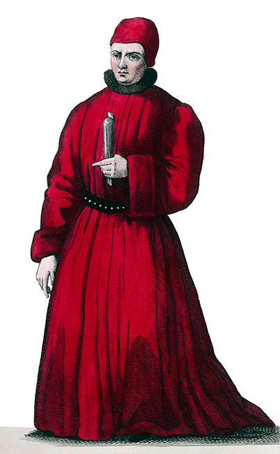 Adam de Cambrai en son costume, dessiné par Massard - Gravure de 1855  reproduite puis restaurée par © Norbert Pousseur