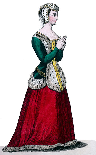 Anne de Beaufort  en son costume, dessiné par Massard - Gravure de 1855  reproduite puis restaurée par © Norbert Pousseur