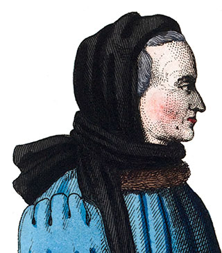 Cornette port&eacute;e par un bourgeaois du 15e si&egrave;cle, dessin de L&eacute;opold Massard - extrtait de gravure reproduite et travaill&eacute;e num&eacute;riquement &copy; Norbert Pousseur