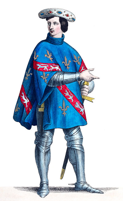 Jacques II de Bourbon en son costume, dessiné par Massard - Gravure  reproduite puis restaurée par © Norbert Pousseur
