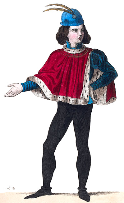 Jean II, duc d’Alençon en son costume, dessiné par Massard - Gravure  reproduite puis restaurée par © Norbert Pousseur