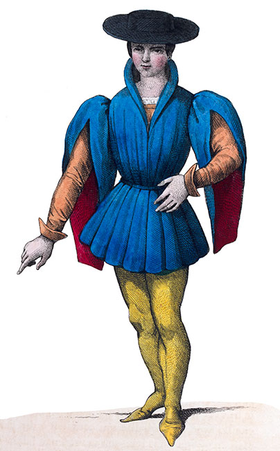 Jean d'Harcourt en son costume, dessiné par Massard - Gravure  reproduite puis restaurée par © Norbert Pousseur