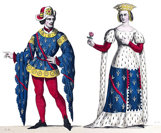 Jean 1er et Marie de Berry, extrait de selon l'armorail d'Auvergne -  dessiné par Léopold Massard - Gravure  reproduite puis restaurée par © Norbert Pousseur