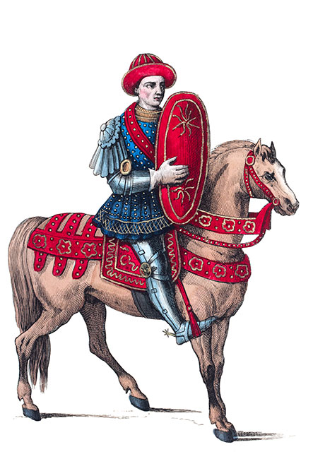 Jean Poton de Xantrailles en son costume, dessiné par Massard - Gravure  reproduite puis restaurée par © Norbert Pousseur