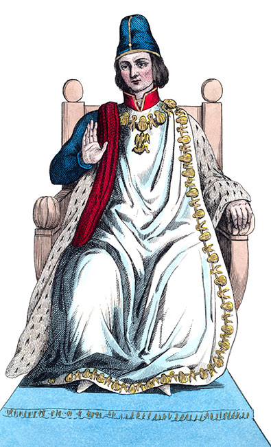 Louis XI en habit de l'ordre de St Michel,  gravure de Léopold Massard - reproduite et restaurée par © Norbert Pousseur