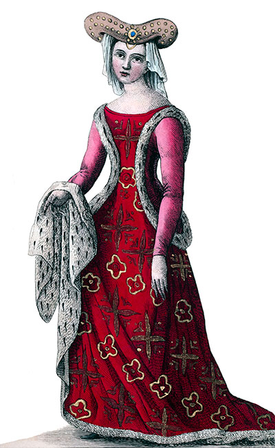 Marguerite de Lorraine en son costume, dessiné par Massard - Gravure  reproduite puis restaurée par © Norbert Pousseur
