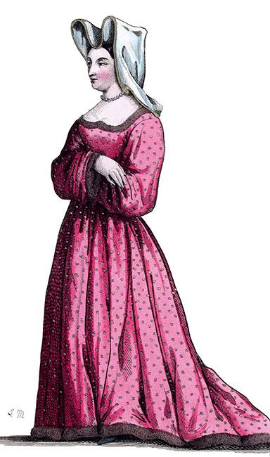 Marguerite de Sassenage en son costume, dessiné par Massard - Gravure  reproduite puis restaurée par © Norbert Pousseur