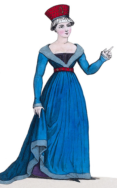 Marie de Fayel en son costume, dessiné par Massard - Gravure  reproduite puis restaurée par © Norbert Pousseur