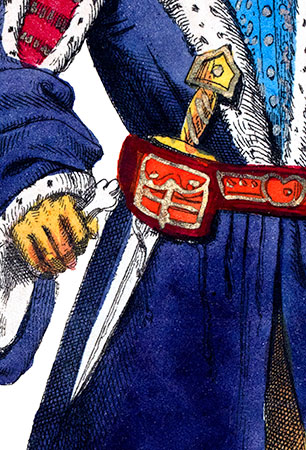 Coustille portée par  Pierre II de Bourbon - dessin de J.A. Lafosse - reproduction © Norbert Pousseur