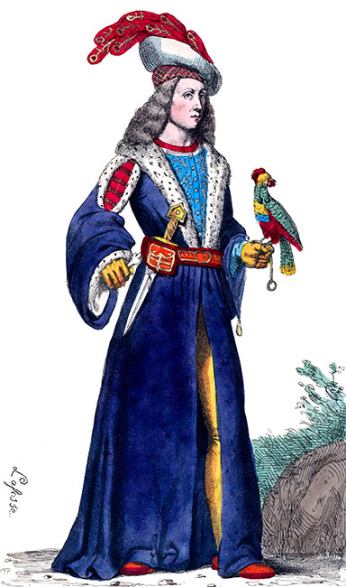 Pierre II de Bourbon en son costume - dessiné par J.A. Lafosse - Gravure  reproduite puis restaurée par © Norbert Pousseur