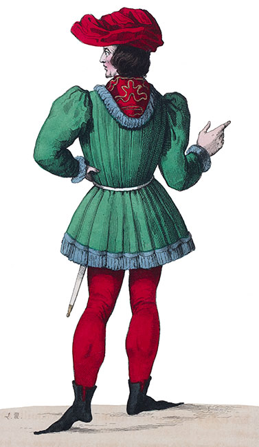 Tannegui du Châtel en son costume, dessiné par Massard - Gravure  reproduite puis restaurée par © Norbert Pousseur