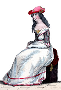 Anne d’Alençon, avec ses manches à taillades, gravure  reproduite puis retouchée par © Norbert Pousseur