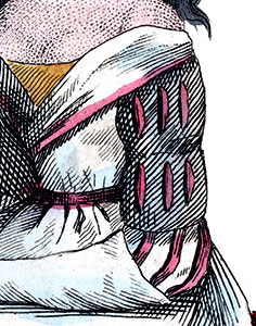 Taillades sur une manche d'Anne d’Alençon - détail de gravure reproduitye par © Norbert Pousseur